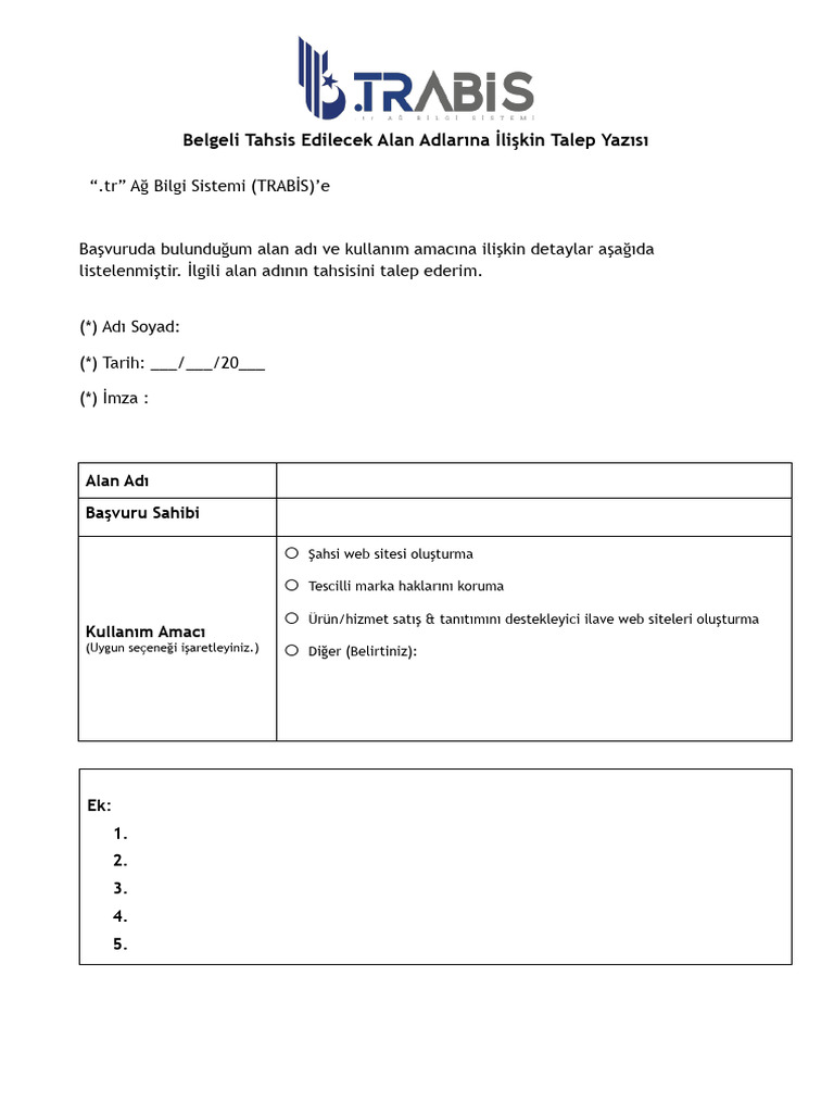 TRABIS-Talep-Formu-Bireysel | PDF
