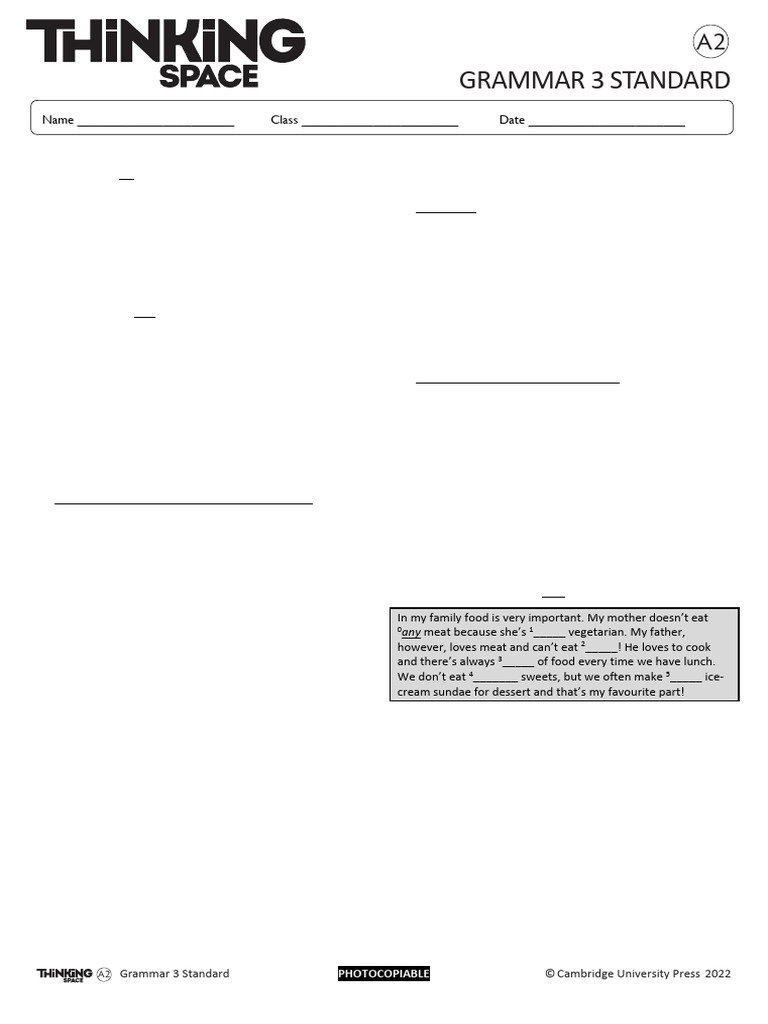 A2 Grammar Exercises for Students | PDF | Food And Drink Preparation ...