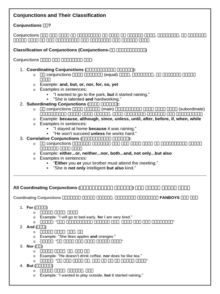 Types of Connectors and Conjunction For Class VI | PDF