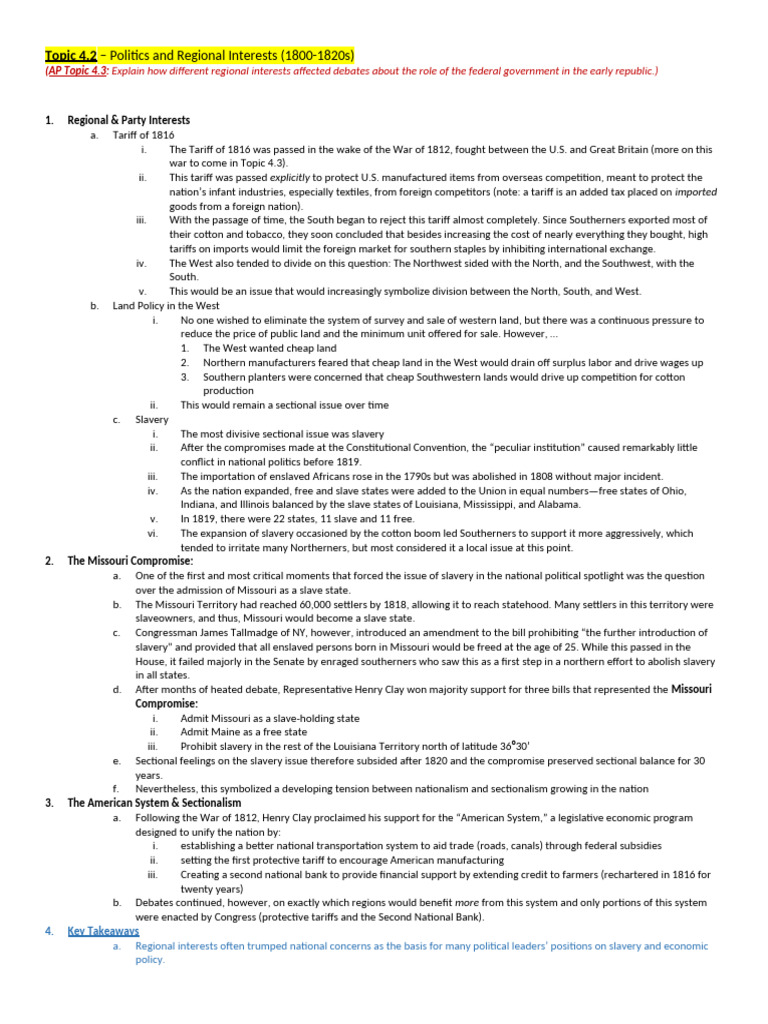 AP 4.3 Reginal Interests | PDF | Slavery In The United States | Society ...