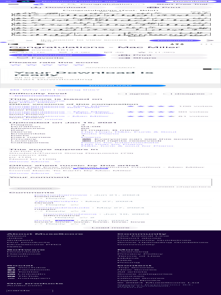 Congratulations Mac Miller Sheet Music For Pian PDF Double Bass