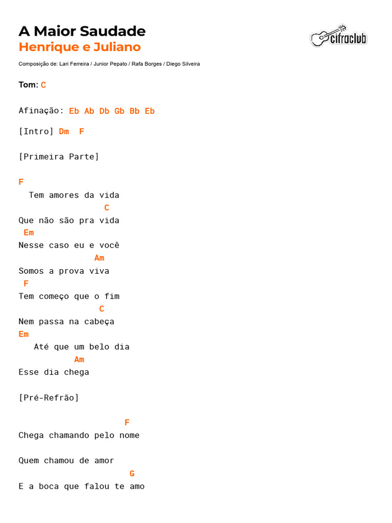 A Maior Saudade - Letra e Cifras | PDF