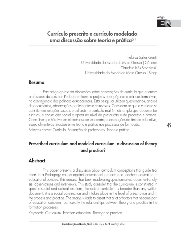 Currículo Prescrito e Currículo Modelado | PDF | Pedagogia ...