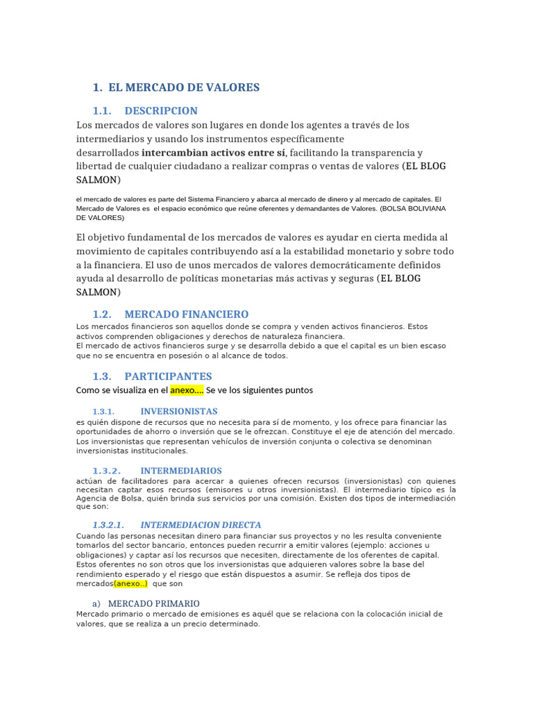 Informe Del Mercado de Valores | PDF | Bolsa | Bancos