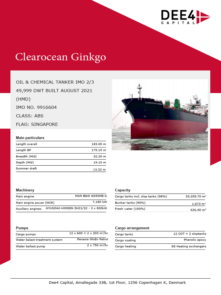 Clearocean Ginkgo Tanker Specifications | PDF