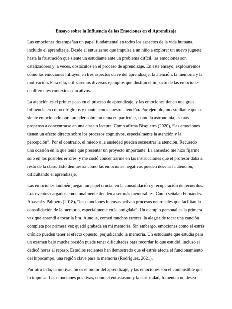 Emociones y su Impacto en el Aprendizaje | PDF | Las emociones ...