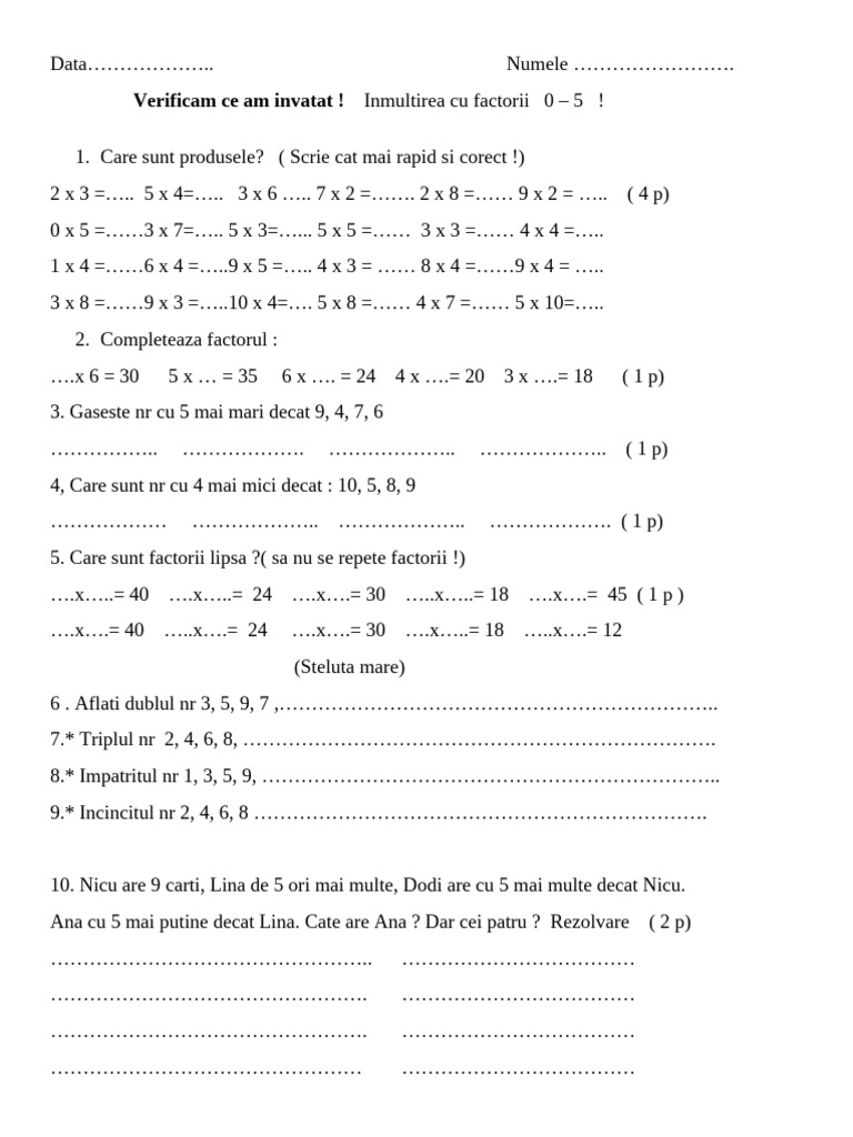 Verificam Tabla Inmultiri Cu 05 | PDF