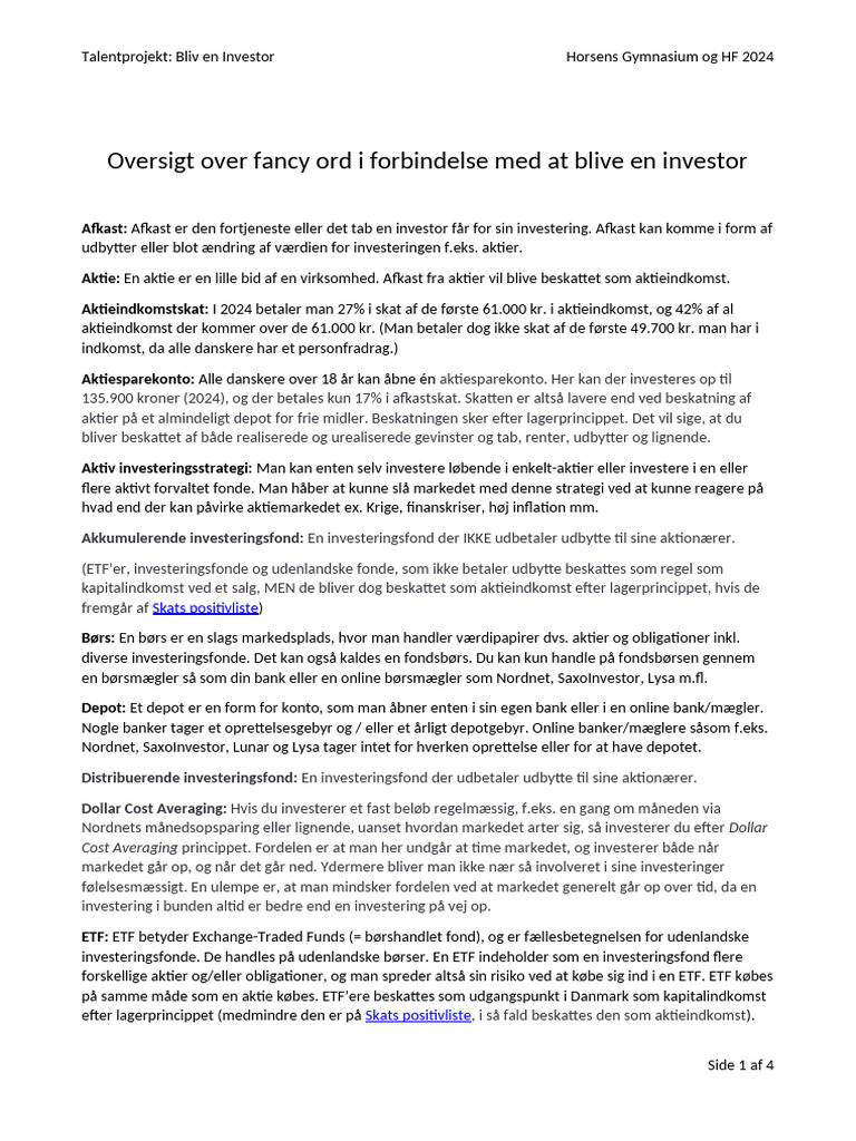 Oversigt Over Fancy Ord I Forbindelse Med at Blive en Investor ...