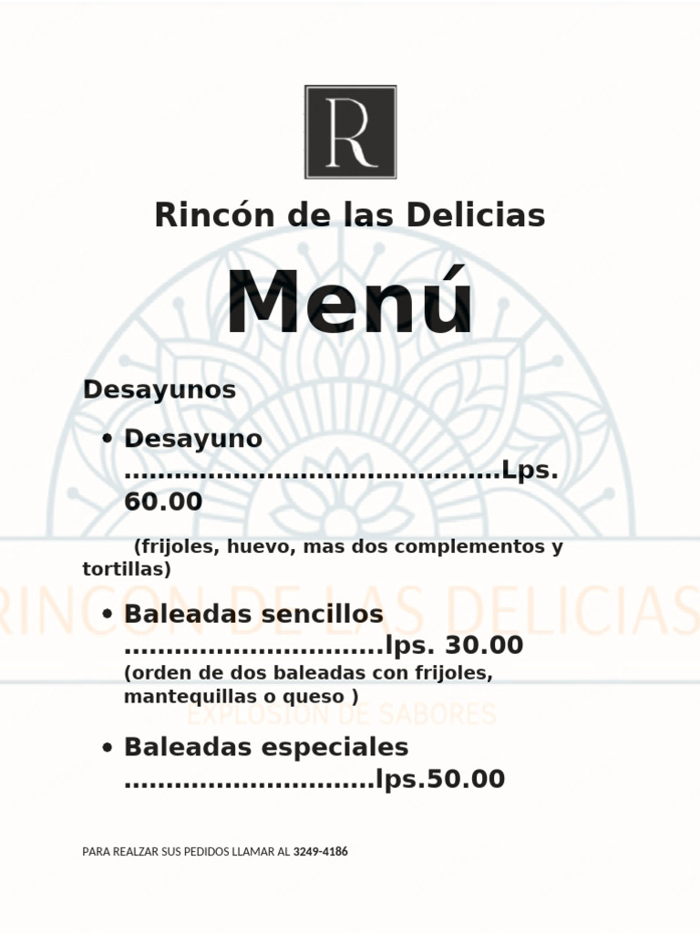 Menú del Rincón de las Delicias | PDF | Almuerzo | Comida y bebida