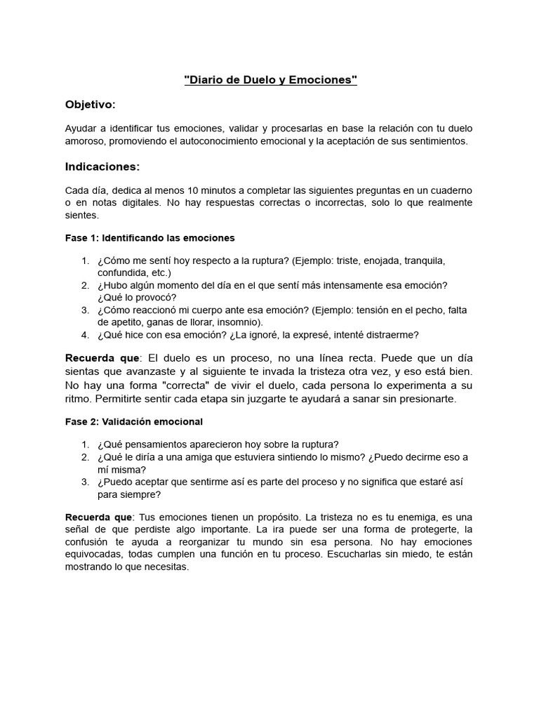 Diario Emocional del Duelo | PDF | Las emociones | Dolor
