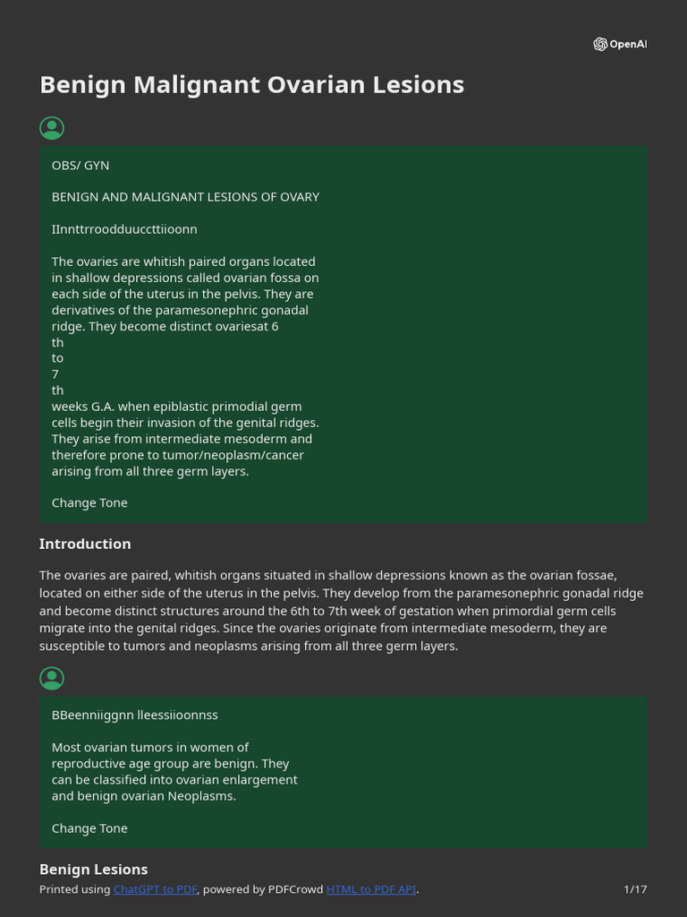 Ovarian Lesions: Benign vs Malignant | PDF | Ovarian Cancer | Ovary