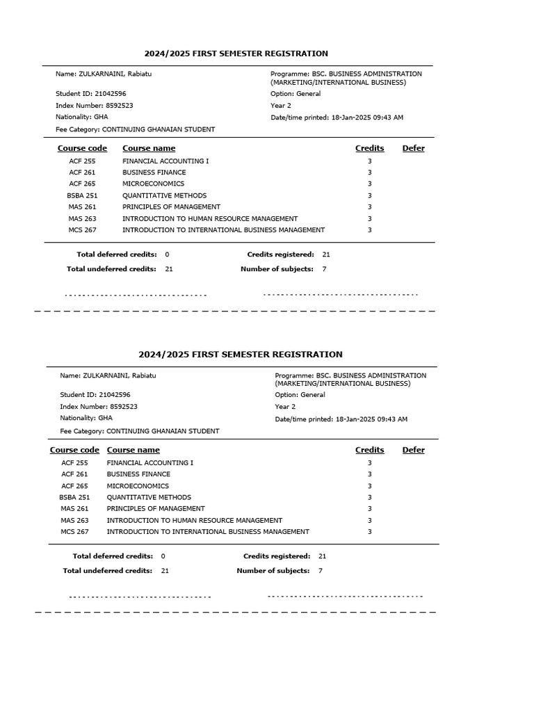 2024/2025 Registration for BSC Business Admin | PDF | Service ...