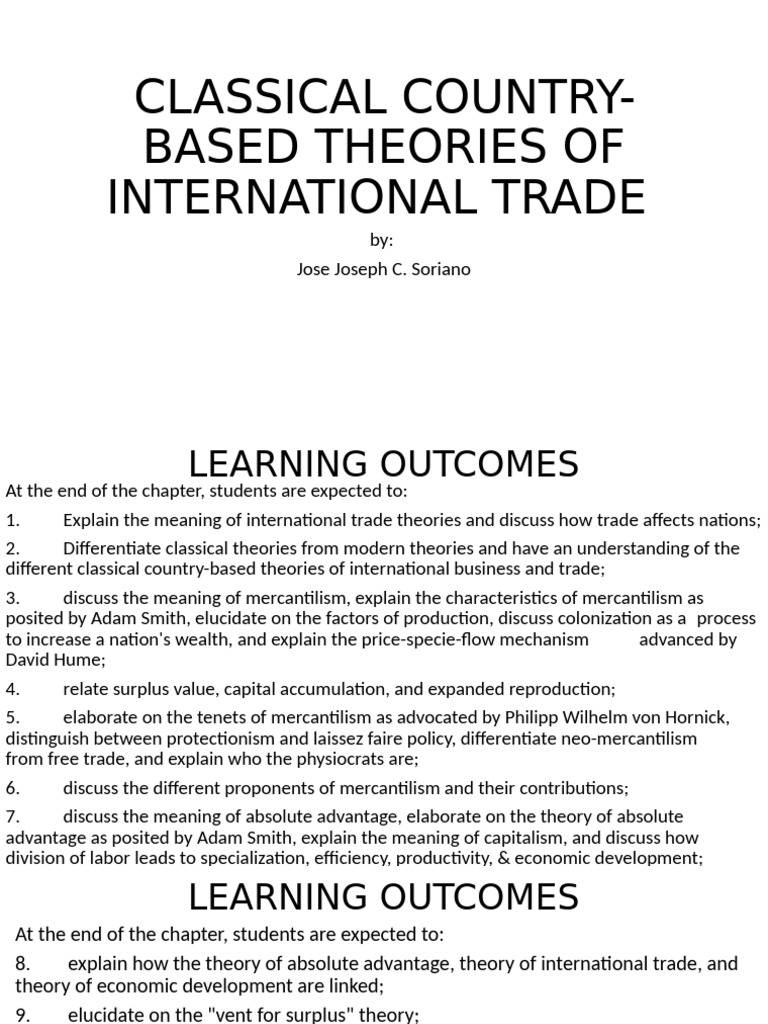 Classical Theories of International Trade | PDF | Mercantilism | Economies
