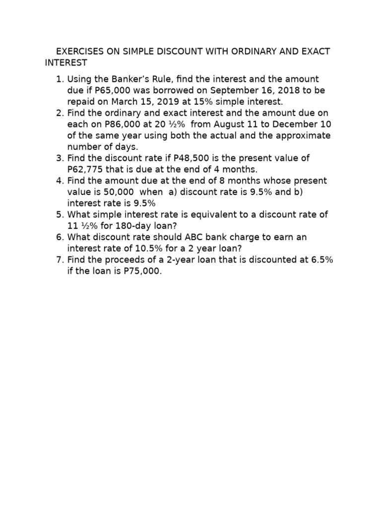 Simple Discount Exercises with Interest | PDF