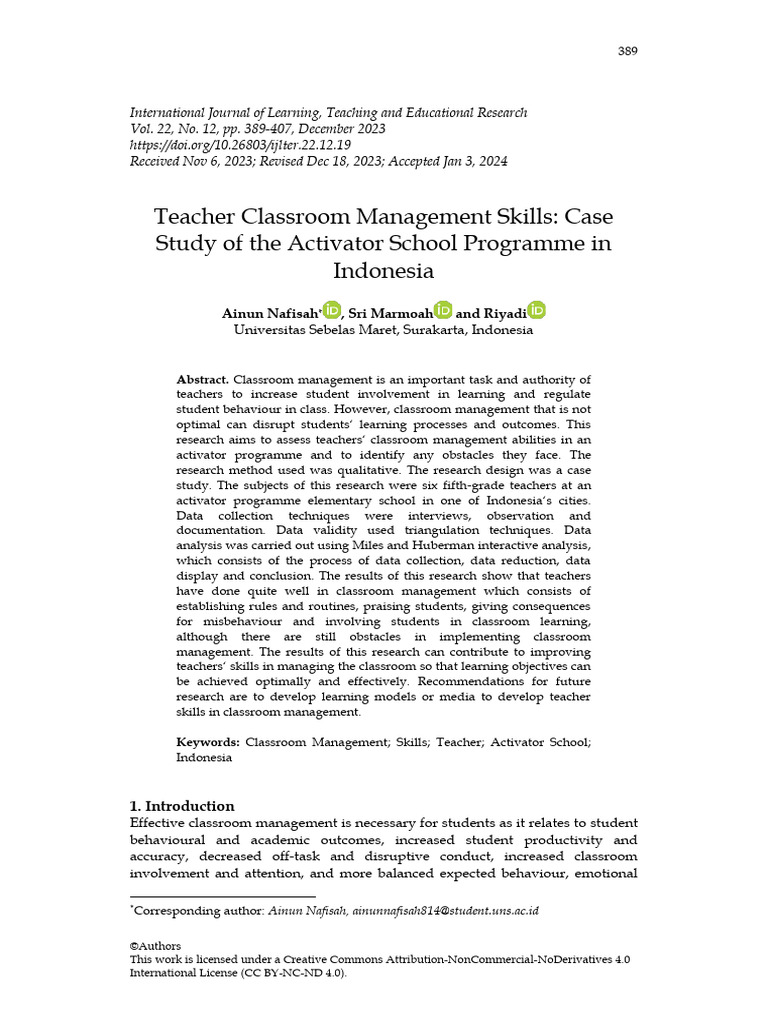 Teacher Classroom Management Skills Case Study of | PDF | Classroom ...