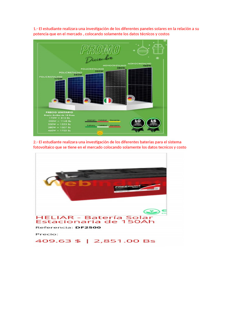 Comparativa de Paneles y Baterías Solares | PDF