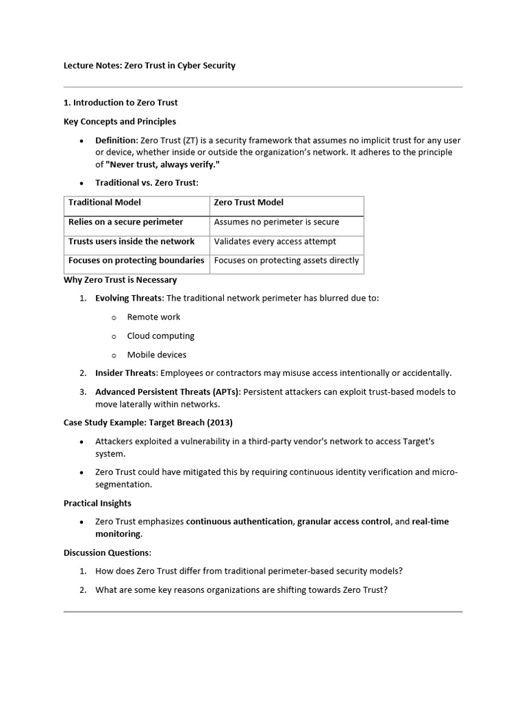 Zero Trust in Cyber Security Note | PDF | Security | Computer Security