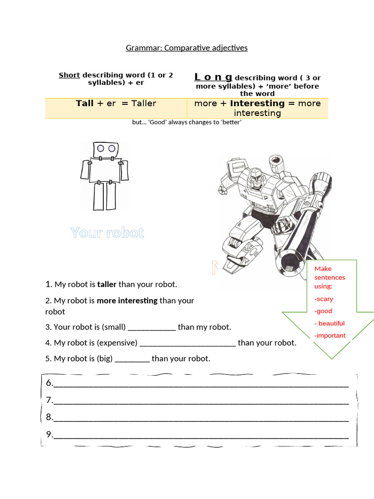 Comparative Adjectives Robots | PDF