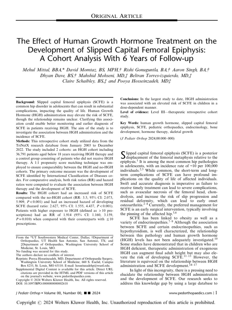 HGH Therapy and SCFE Risk in Youth | PDF | Growth Hormone | Cohort Study