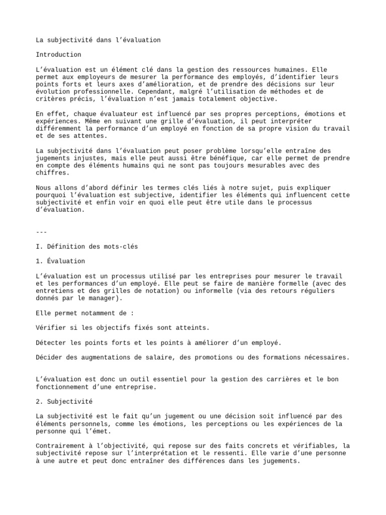 Subjectivité et évaluation des performances | PDF | Émotions | la ...