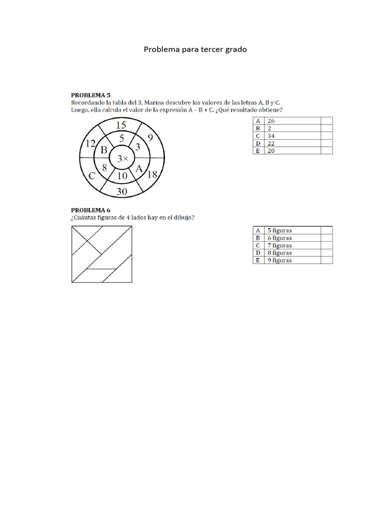 Problema para Tercer Grado | PDF