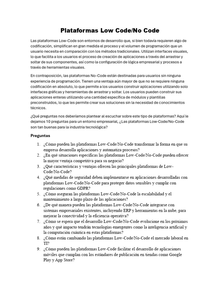 Ventajas de Plataformas Low-Code/No-Code | PDF | Software de la ...