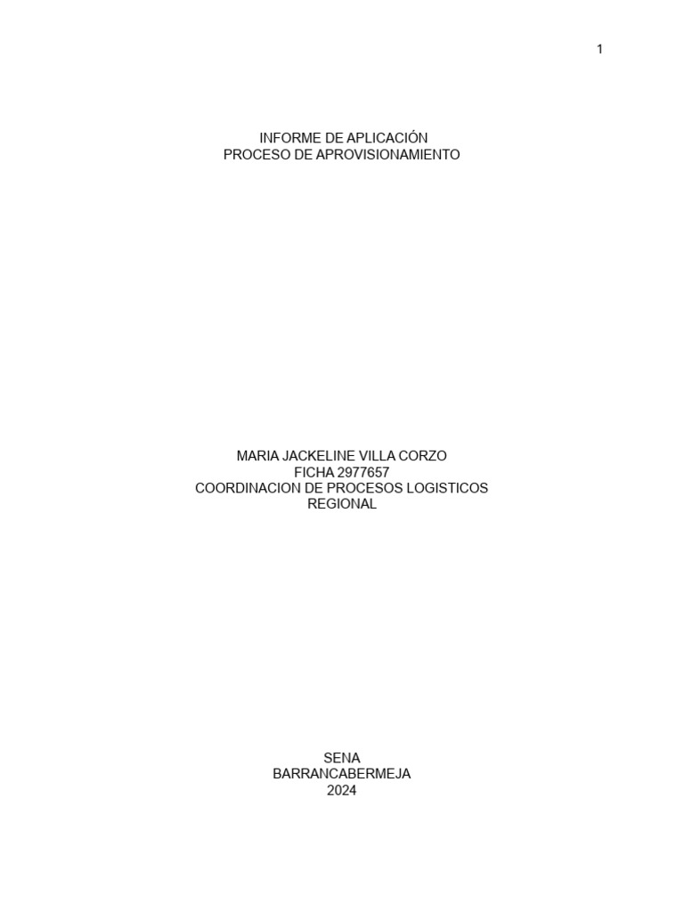 Informe de aplicación al proyecto sobre el proceso de aprovisionamiento ...