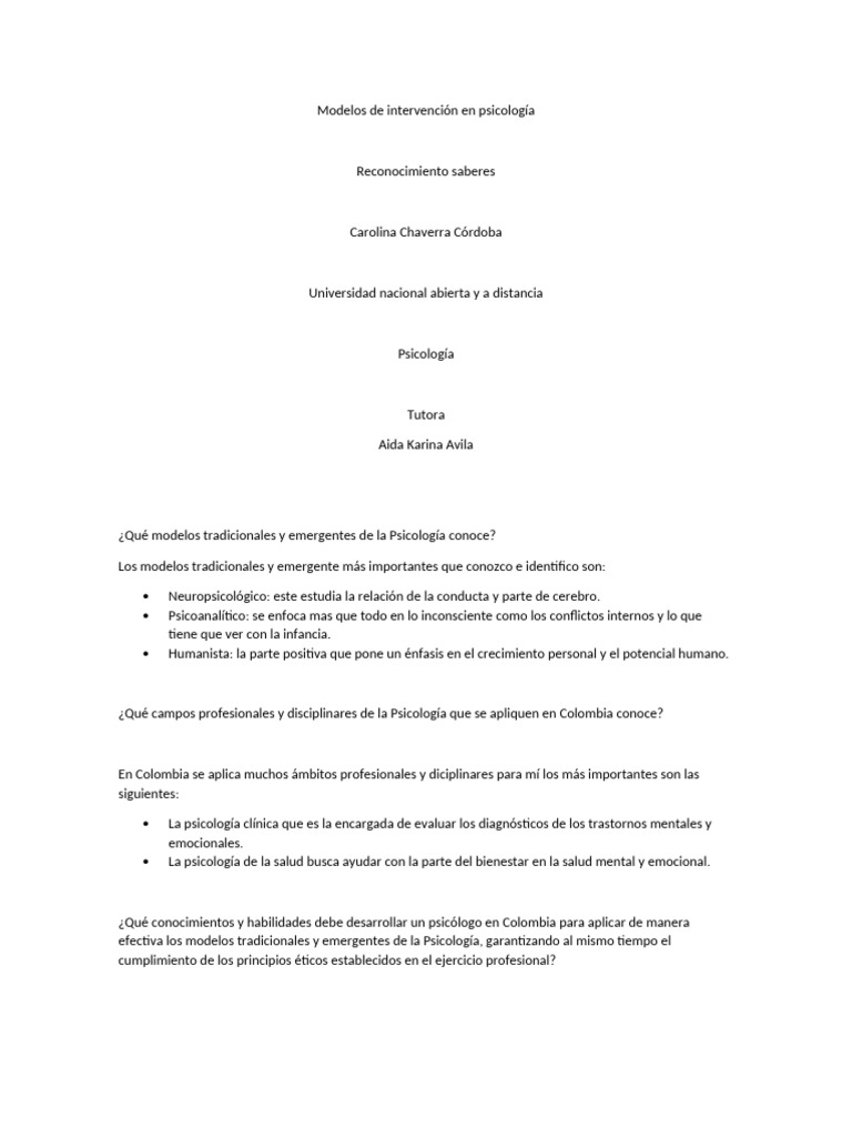 Modelos de intervención en psicología | PDF | Sicología | Mente