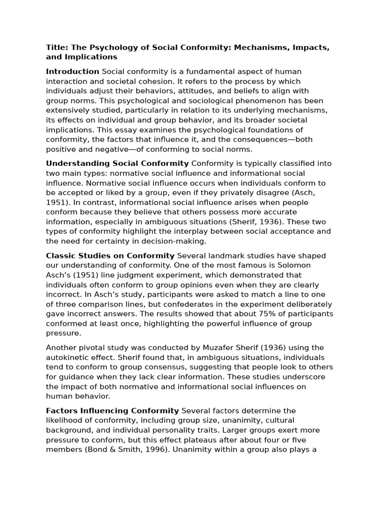 Understanding Social Conformity Dynamics | PDF | Conformity ...