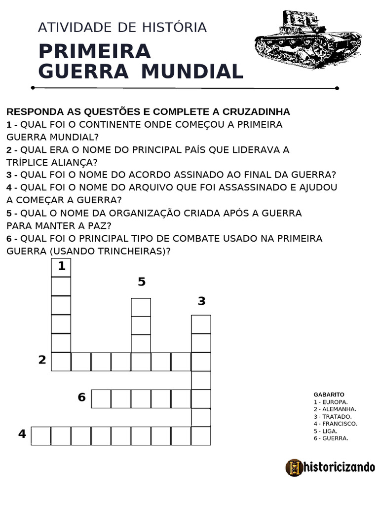 Atividades sobre a Primeira Guerra Mundial | PDF