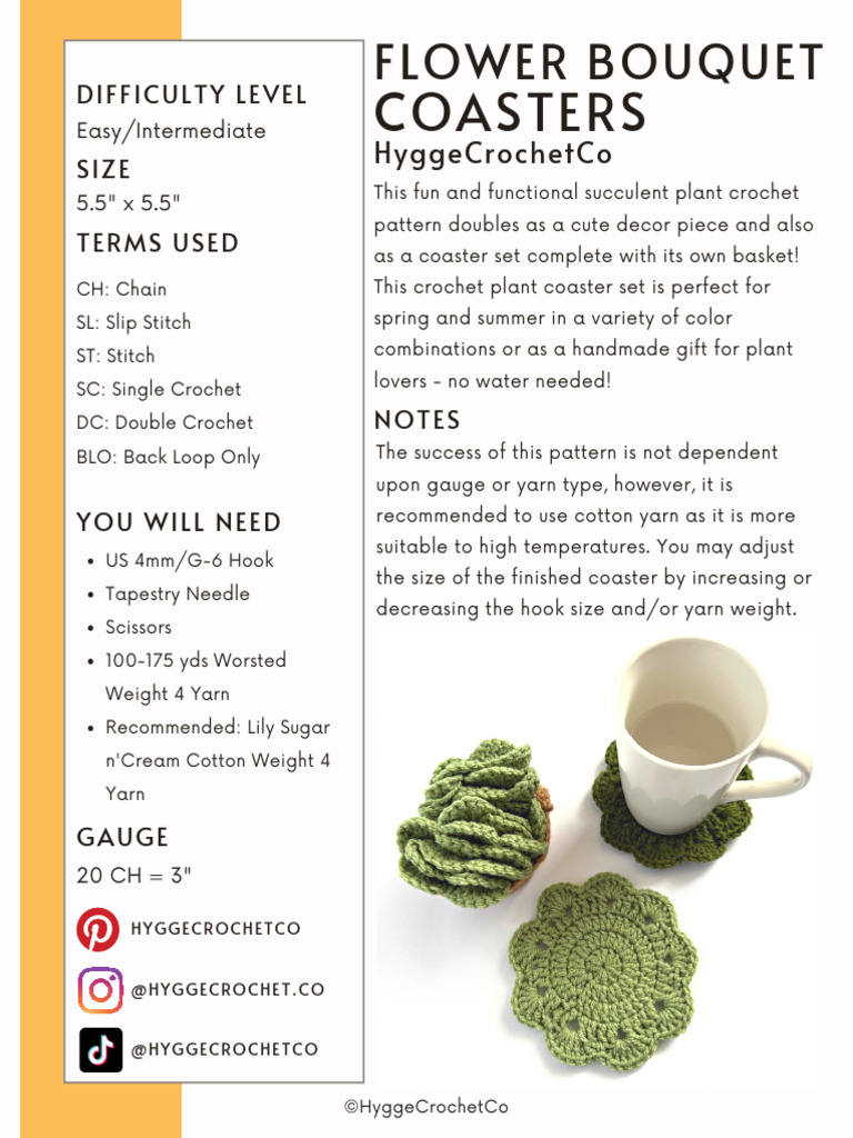 Free Succulent Coaster Crochet Pattern | PDF | Crochet | Weaving