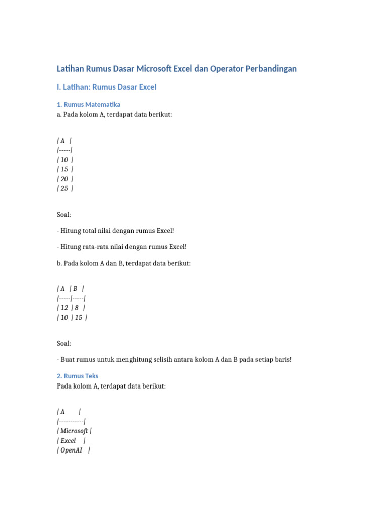 Rumus Selisih Di Excel Dasar Pdf