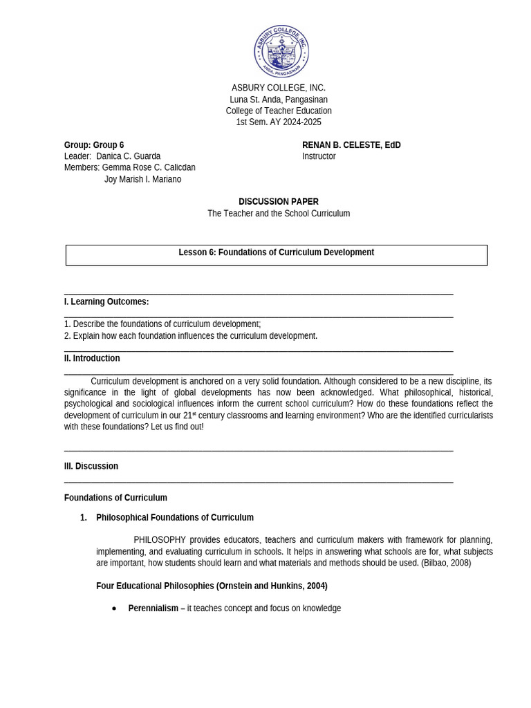 Foundations of Curriculum Development | PDF | Curriculum | Psychology