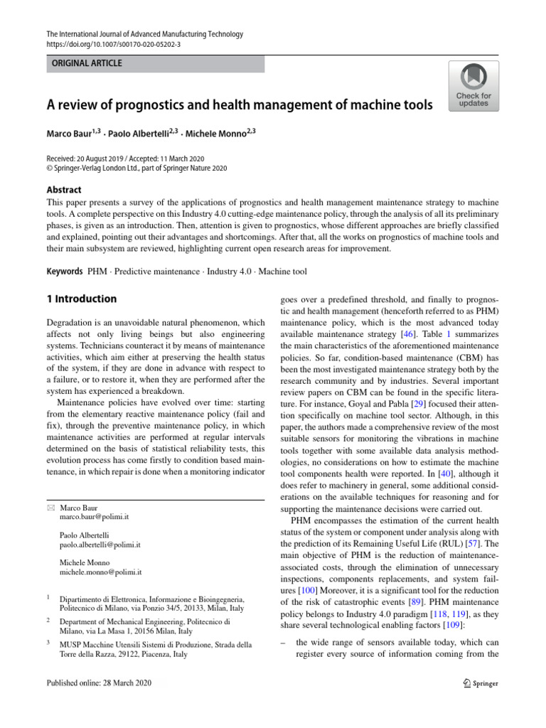 Prognostics and Health Management in Machine Tools | PDF | Pattern ...