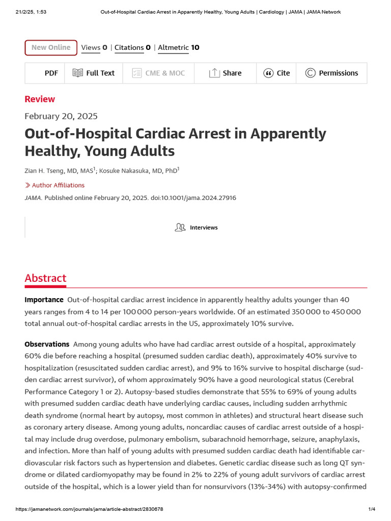 Cardiac Arrest in Young Adults: Insights | PDF | Cardiac Arrest | Heart