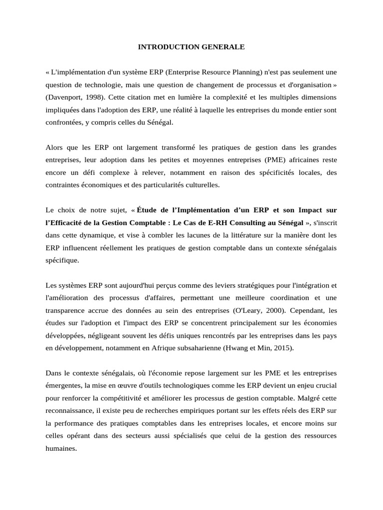 Impact des ERP sur la gestion comptable au Sénégal | PDF | Progiciel de ...