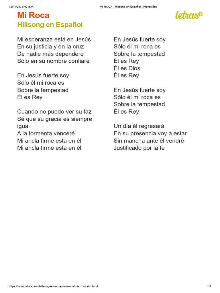 Mi Roca - Hillsong: Letra y Acordes | PDF