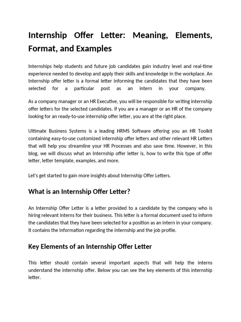 Internship Offer Letter | PDF | Internship | Job Hunting