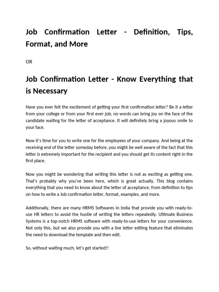 Job Confirmation Letter | PDF | Employment | Salary