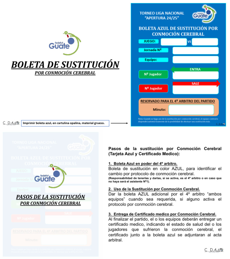 Boleta Azul Por Conmocion Cerebral-1 | PDF | Deportes | Reglas y ...