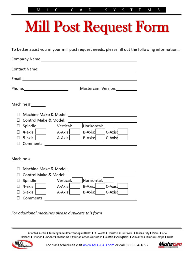 Mill Post Request Form for Mastercam | PDF