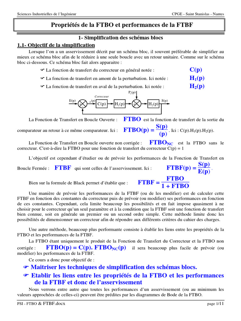 Propriétés FTBO et performances FTBF PDF Théorie du contrôle — free download