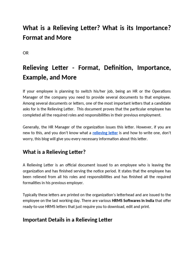 Relieving Letter | PDF | Employment | Business