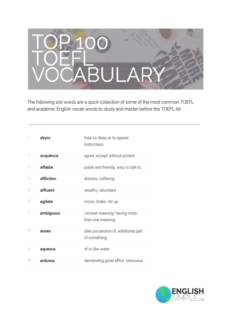Essential TOEFL Vocabulary List | PDF | Emotions | Psychology