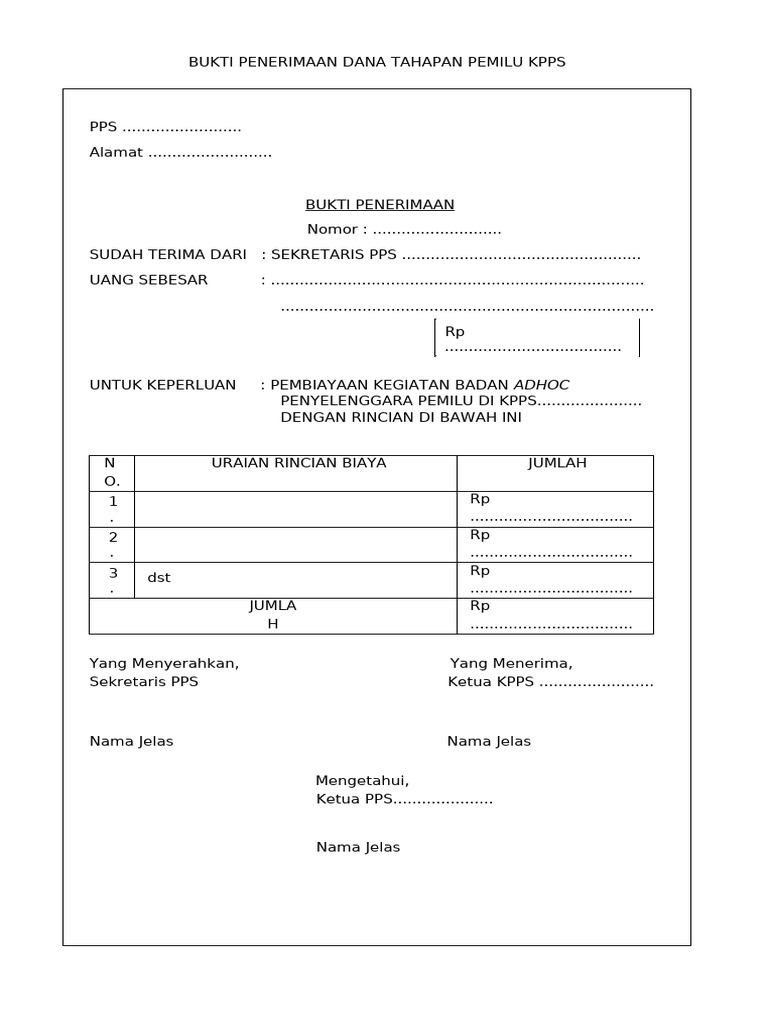 Form Bukti Penerimaan Dana KPPS | PDF