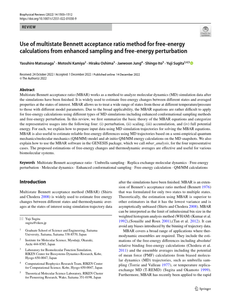 MBAR Method for Free-Energy Calculations | PDF | Molecular Dynamics ...