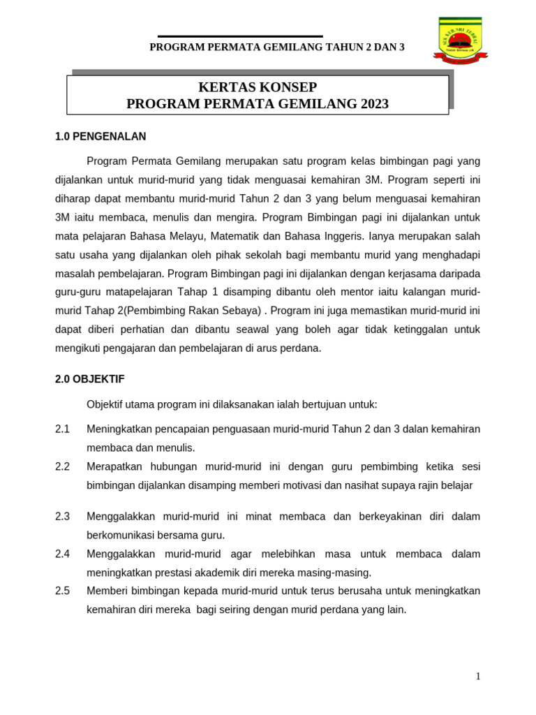 Kertas Konsep Permata Gemilang 2023 | PDF