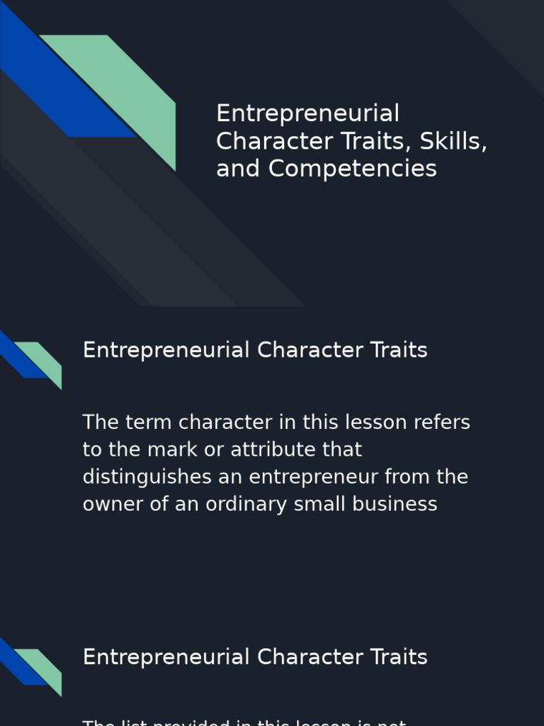 Key Traits and Skills of Successful Entrepreneurs | PDF ...