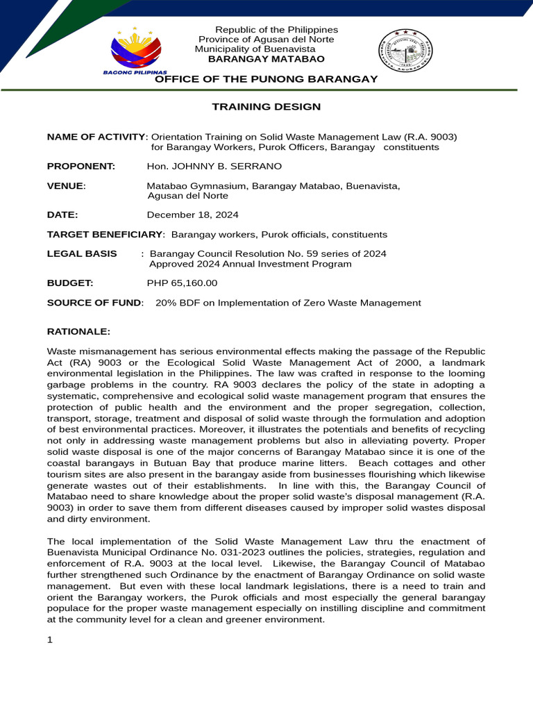 Orientation Training on Waste Management | PDF | Waste Management | Waste