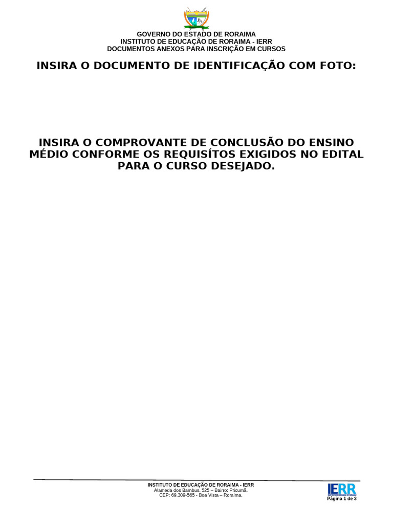 Documentos para Inscrição em Cursos IERR | PDF